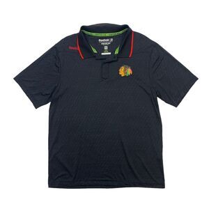 Reebok Chicago Blackhawks Shirt Mens M Medium Black Speedwick Performance Polo